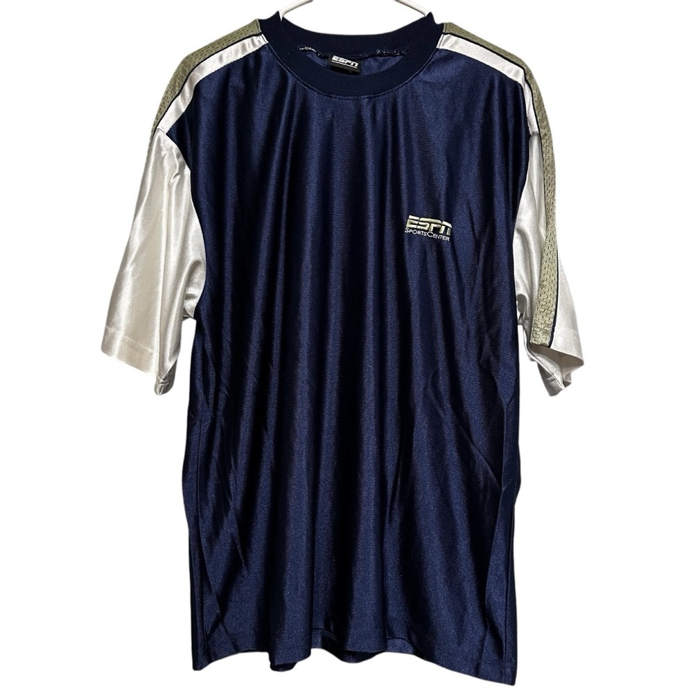 VTG 90s ESPN Blue White ESPN Sports Sporty Short Sleeve Tshirt Size Large